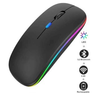 Ultra Slim Dual Mode Bluetooth mouse Rechargeable Battery Gaming RGB USB Wireless Optical Mouse With Silent Clicks Black 2.4G Backlit Mice - Plug and Play