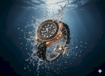 Men's Rose Gold And Sliver Dive Watch | Black Rubber Strap & Dial | Water Resistant Luxury Rose Gold & Black Men's Watch | Rubber Strap Diver Style PAGANI DESIGN (or Your Brand) Rose Gold Black Diver Watch | Silicone Strap |