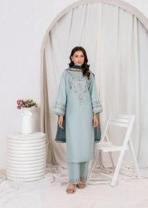 Sea Breeze 3PCS – Elegant Pastel Green Embroidered Cotton Suit