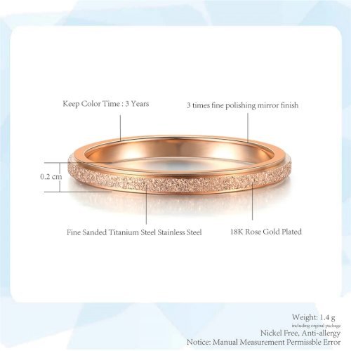 Double Fair Frosted 2 mm Wide Titanium Steel Rings Rose Gold White Gold