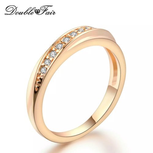 Double Fair Classic Unique Wedding Engagement Rings For Women Rose Gold WHite Cubic Zirconia