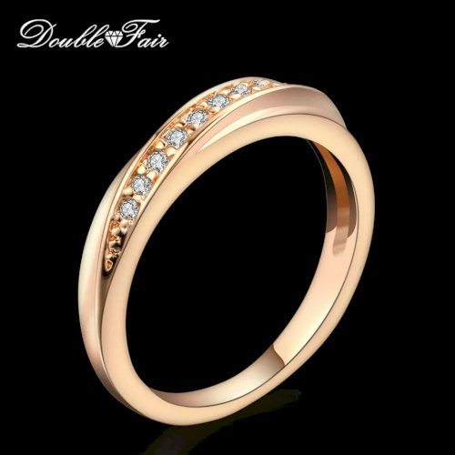 Double Fair Classic Unique Wedding Engagement Rings For Women Rose Gold WHite Cubic Zirconia