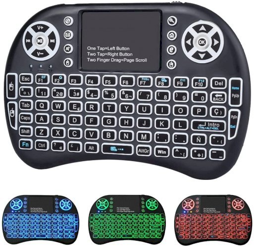 Mini Keyboard With Touchpad Mouse & Backlit Wireless Air Mouse - Black Multimedia Keys