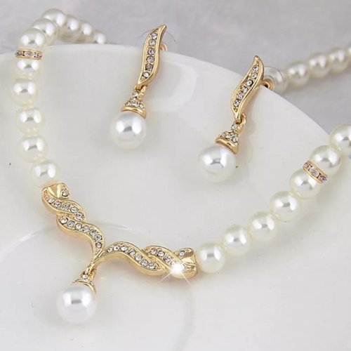 Creative Necklace & Earrings Wedding Bridal Pearl Jewelry Set