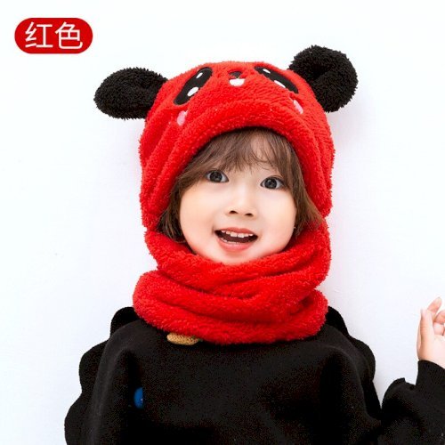 Winter Children Hat Plus Fleece Kids Wool Caps with Neck Warmer Cartoon Hat For Girls Boys Scarf Thicken Cap