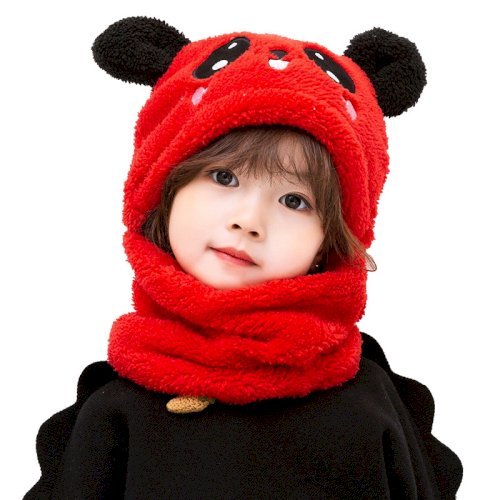 Winter Children Hat Plus Fleece Kids Wool Caps with Neck Warmer Cartoon Hat For Girls Boys Scarf Thicken Cap