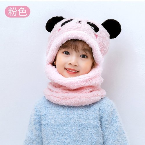 Winter Children Hat Plus Fleece Kids Wool Caps with Neck Warmer Cartoon Hat For Girls Boys Scarf Thicken Cap