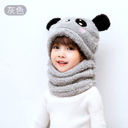 Winter Children Hat Plus Fleece Kids Wool Caps with Neck Warmer Cartoon Hat For Girls Boys Scarf Thicken Cap