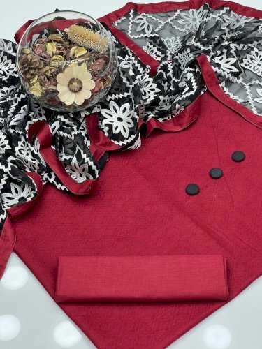 3pc Unstitched dress with chiffon phulakri dupatta 