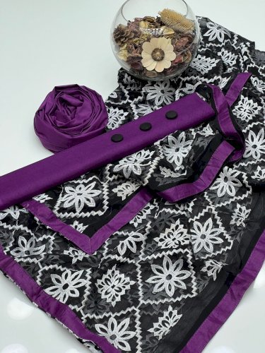 3pc Unstitched dress with chiffon phulakri dupatta 