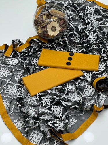 3pc Unstitched dress with chiffon phulakri dupatta 