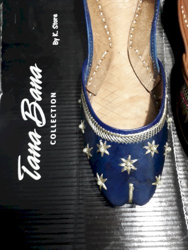 Leather khussa shoes k103 blue tila work embroidery 