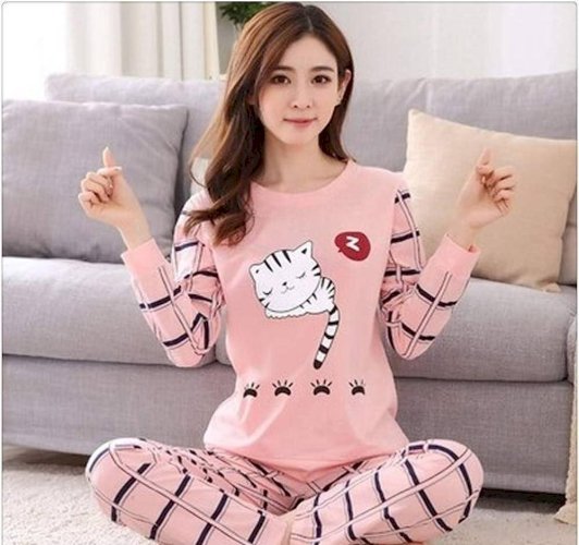 2 Pcs Women Cotton Blend Printed Sleep Wear 