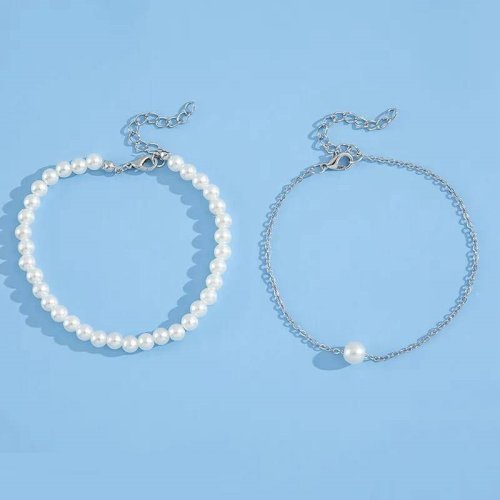 2 Pcs Silver Plated Pearl Stone Anklet