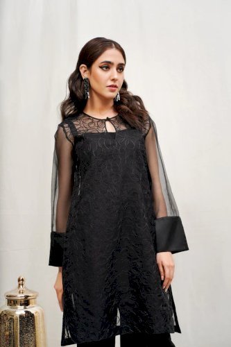 Black Lilly- ROCOB-02-  Organza Shirt With Straight  Pants