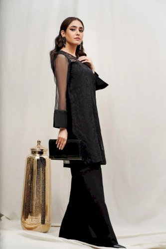 Black Lilly- ROCOB-02-  Organza Shirt With Straight  Pants