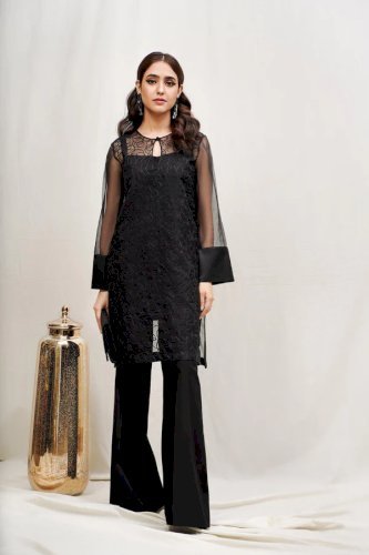 Black Lilly- ROCOB-02 - Organza Shirt With Straight  Pants XL
