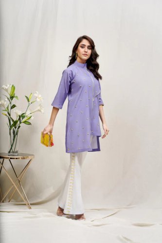 Lavender(ROCOB-05)-Bemberg Grip Shirt with Raw Silk Trouser