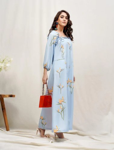 Summer Blues (ROCOB-10)-Long Ankle Length Grip Dress