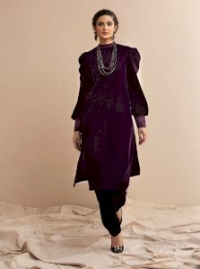 Mozart - VLT009-Deep Purple Velvet Shirt and Shalwar