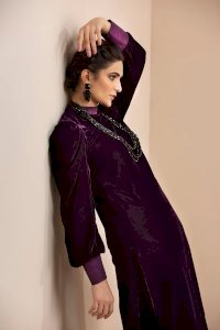 Mozart - VLT009-Deep Purple Velvet Shirt and Shalwar