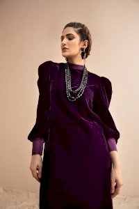 Mozart - VLT009-Deep Purple Velvet Shirt and Shalwar