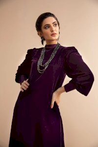 Mozart - VLT009-Deep Purple Velvet Shirt and Shalwar