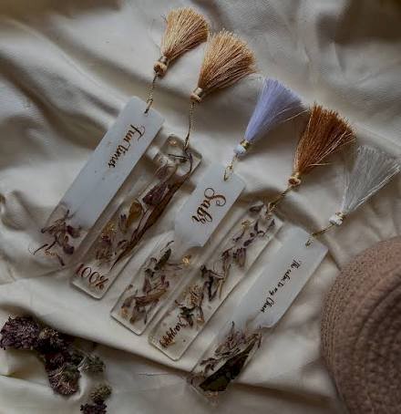 Custom Handmade Resin Accessories, primarily keychains and bookmarks