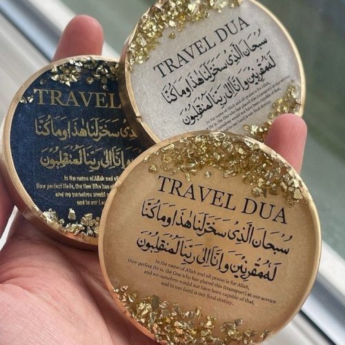 Handmade Epoxy Resin Car Ornament with Arabic Travel Prayer (Dua e Safar)