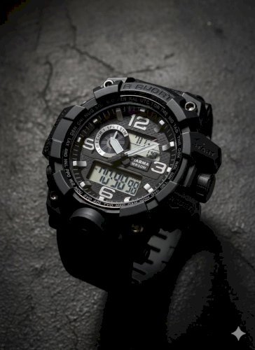 XIARMA HR9200 Men's Multifunctional Outdoor Sports Watch - Digital Analog Dual Display, Water Resistant, Shockproof Durable Tactical Military Style Chronograph Watch for Men - Black, Dual Time, Alarm, Date