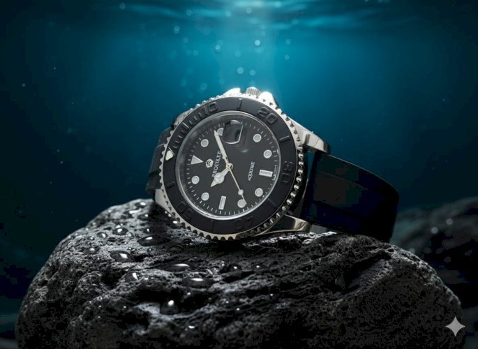 Men's Rose Gold And Sliver Dive Watch | Black Rubber Strap & Dial | Water Resistant Luxury Rose Gold & Black Men's Watch | Rubber Strap Diver Style PAGANI DESIGN (or Your Brand) Rose Gold Black Diver Watch | Silicone Strap |