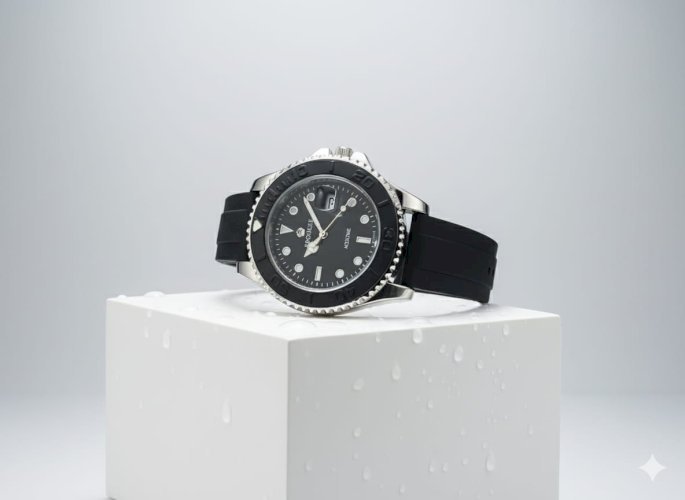 Men's Rose Gold And Sliver Dive Watch | Black Rubber Strap & Dial | Water Resistant Luxury Rose Gold & Black Men's Watch | Rubber Strap Diver Style PAGANI DESIGN (or Your Brand) Rose Gold Black Diver Watch | Silicone Strap |