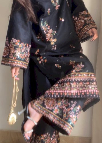 Nargis 3PCS – Black Embroidered Cotton Suit with Organza Dupatta