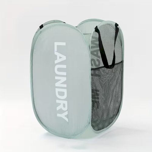 1 Large Foldable Laundry Basket – Breathable Mesh Panels, Minimalist Solid Color Design, Dirty Clothes Storage Hamper, Ideal for Clothes & Laundry Organization