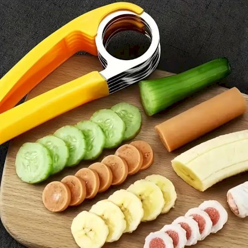 1pc Stainless Steel Fruit & Vegetable Slicer – Food-Safe Banana & Cucumber Cutter, Ideal for BBQs, Outdoor Cooking, Camping & Kitchen Use