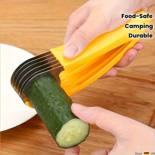 1pc Stainless Steel Fruit & Vegetable Slicer – Food-Safe Banana & Cucumber Cutter, Ideal for BBQs, Outdoor Cooking, Camping & Kitchen Use